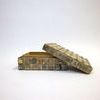 Front view of stacked bone boxes with detailed inlay patterns aligned