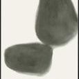 Abstract painting Mossy Pebbles II with three soft, mossy green organic shapes on off-white background