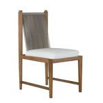 Pacifica Natural Teak Dining Side Chair with light teak wood frame, white cushion, and taupe rope backrest