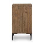 Side view showing vertical plank construction of reclaimed pine on dresser side