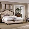 Plush Leesburg Upholstered Headboard with diamond-tufted cream fabric and mahogany veneer frame, styled in a bedroom setting