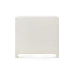 Side view of Barrett dresser showing smooth sand white finish and simple silhouette