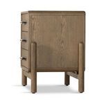 Side view showing drawer pull handles extending beyond edge of nightstand