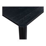 Close-up of table corner with rounded post leg and semi-gloss black oak finish