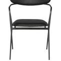 Front view highlighting the wide curved backrest and leather seat of the chair