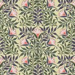 Mitchell Black Flowervine peel and stick wallpaper with repeating intricate floral and leafy pattern in muted greens, reds...