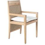 Savannah Teak Arm Chair with white cushion angled to left, showing armrest and woven back