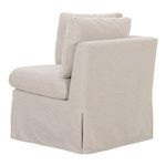 Side angled view showing the banquette’s slight tilt and curved seat cushion profile