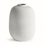 Modern cylinder stoneware vase with a matte white textured glaze, simple rounded form