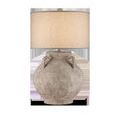 Pompeii Table Lamp shown with shorter base height variation and tan fabric shade