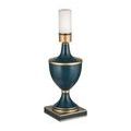 Travelogue lamp base without shade, showing cylindrical white light and gold detailing