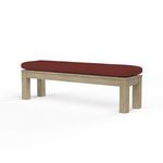 Coastal Teak Dining Bench with sleek angular lines, warm grey teak wood and a rust-colored cushion