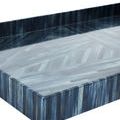 Close-up side angle highlighting blue wood pattern and edges of smaller tray