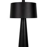 Close-up of the lampshade attached to the center of the tapered lamp base