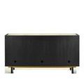 Back view of credenza with solid black panel and three circular cable management holes