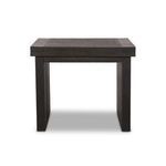 Back angle view of dark brown Warby End Table showing panel gap and texture details