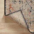 Rug corner lifted showing woven polypropylene backing and edge stitching