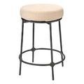 Asteria Iron Stool with hand-forged black iron base and beige upholstered round seat