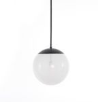 Sutton Pendant Antiqued Iron with frosted glass globe and dark metal top, suspended from a slim rod