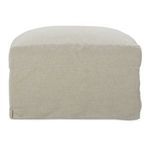 Center rear view of slipcover ottoman emphasizing gentle curvature and slipcover bottom edge