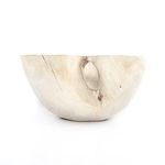 Close-up of wood knot and natural hollow on the side of the bowl with soft whitewash