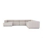 Full frontal view of Langham sectional in neutral fabric showing six-piece layout