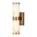 Brenham Brass Wall Sconce with alabaster cylindrical shade and natural vintage brass finish mounting plate and cap accents