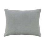 Close-up front view of shore blue rectangular pillow matching the coverlet with grid quilting