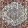 Detailed central medallion of the rug showing intricate Paisley-inspired floral pattern in pale blue
