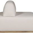 Side view of modular sectional showing height and curved shape of cushioned backrest on wooden base