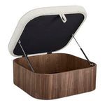 Top of Sonny ottoman open showing hydraulic lift and spacious walnut-lined storage interior