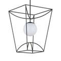Side view of Rochefort Lantern with semi-transparent white globe centered in black angular frame