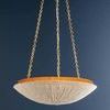 Summerside Pendant light featuring a hand-beaded Coco Shell bowl with vintage gold leaf dish and gold chain suspension