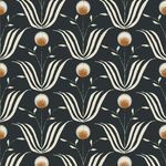 Mitchell Black Spring Bloom removable peel and stick wallpaper with bold black background and stylized cream and brown flo...