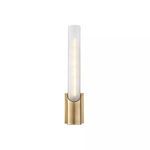 Pylon 1 Light LED wall sconce with long cylindrical fluted and etched glass diffuser in clear smooth exterior, brushed bra...