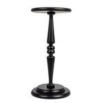 Angled view of black Sterling Side Table highlighting smooth round tabletop and classic turned base