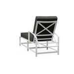 Rear view of Bristol Chaise highlighting the X shaped design on the white aluminum backrest frame