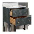 Side angle showing both vanity drawers partially open and marble countertop with integrated sink