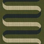 Olive green wallpaper with a folding ribbon pattern in black and beige, featuring a premium matte textured finish