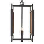 Bottom-up angle showing single exposed candle-style bulb inside cage-like black frame