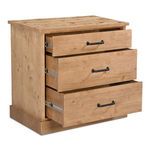 Three drawers of Tade nightstand open to show metal sliding mechanisms
