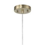 Close-up of brass canopy with hanging clear twisted cord of pendant light