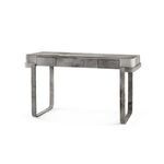 Asher Desk in monochromatic gray with plush hair-on-hide texture and sleek industrial silhouette