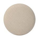 Overhead view of Bilbury Ottoman showing circular top cushioned surface and beige fabric