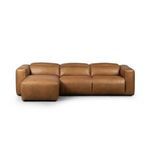 Radley Power Recliner 3-piece sectional with chaise in tan leather featuring wide arms and adjustable headrests