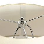 Close-up interior view of lamp shade hardware including finial and supporting metal arms