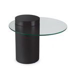 Odette Black Wooden Glass-Top Side Table with cylindrical black base and clear round glass top