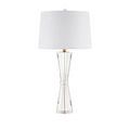 Duveen Table Lamp with clear optic crystal base and white shade shown from front without dimension lines