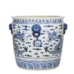 Blue & White Porcelain Dragon Planter With Lion Handle image 1
