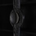 Side-angle perspective showing cabinet depth and door handle placement